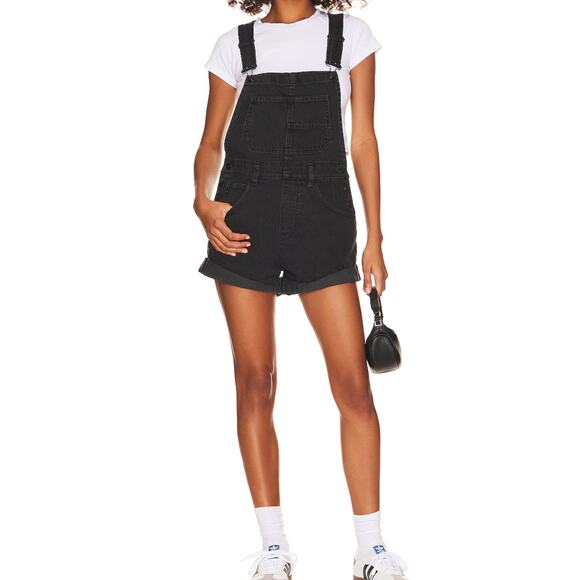 We The Free Pants - We the Free Sz Large Black Faded Ziggy Shortalls with Rough Rolled Hem